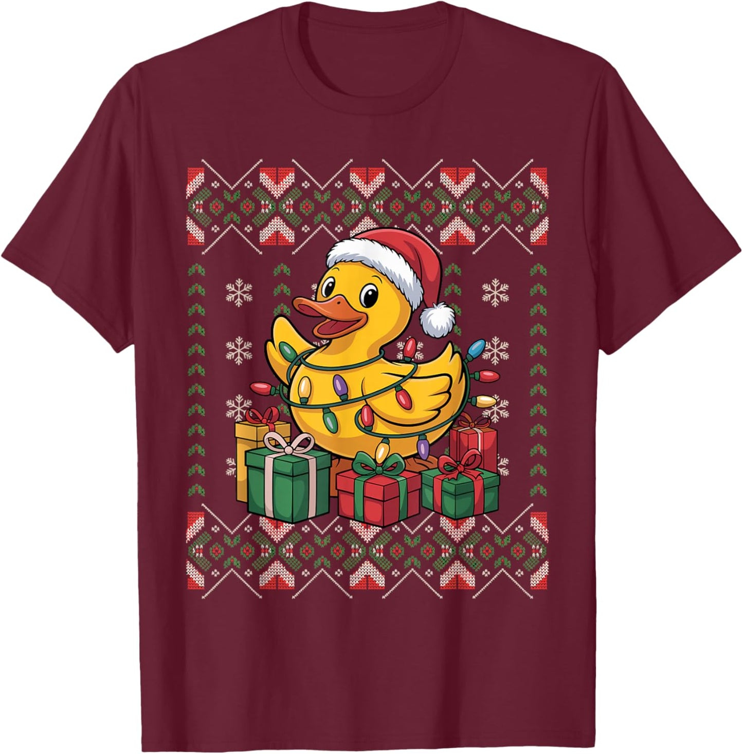 Santa Rubber Duck Christmas Ugly Sweater Funny Holiday T-Shirt - T-Shirt | Maroon