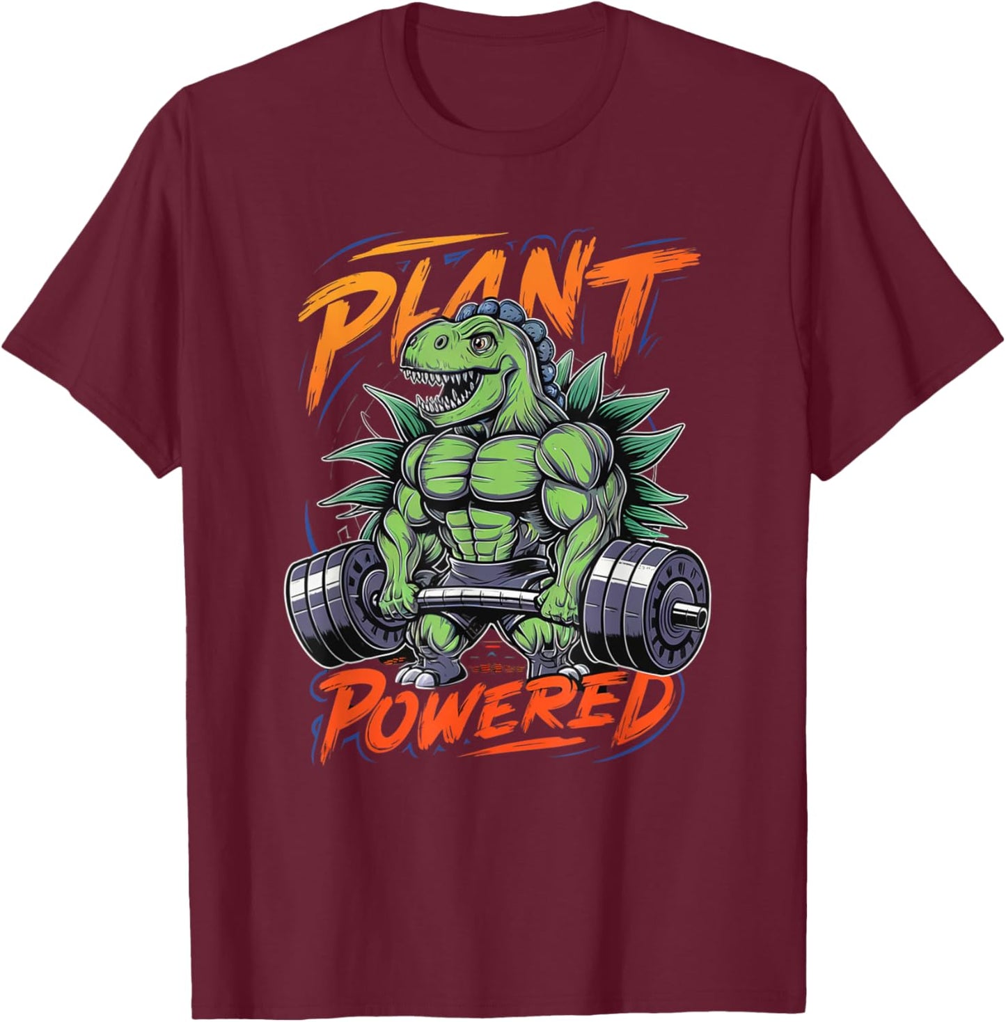 Plant Powered Dinosaur Vegan Powerlifting Gym Weightlifting T-Shirt - T-Shirt | Maroon