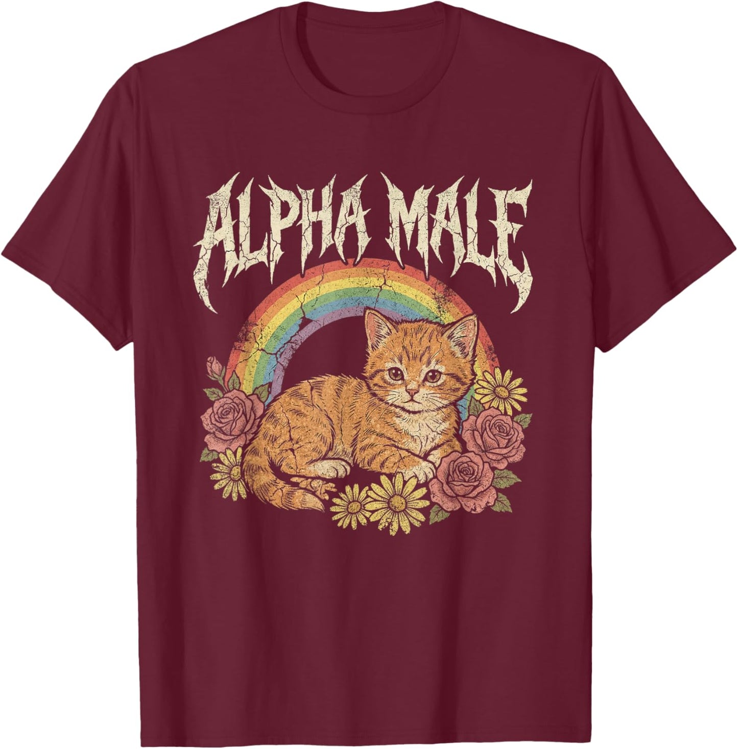Alpha Male Kitten Funny Cat Rainbow Floral Meme Men T-Shirt - T-Shirt | Maroon