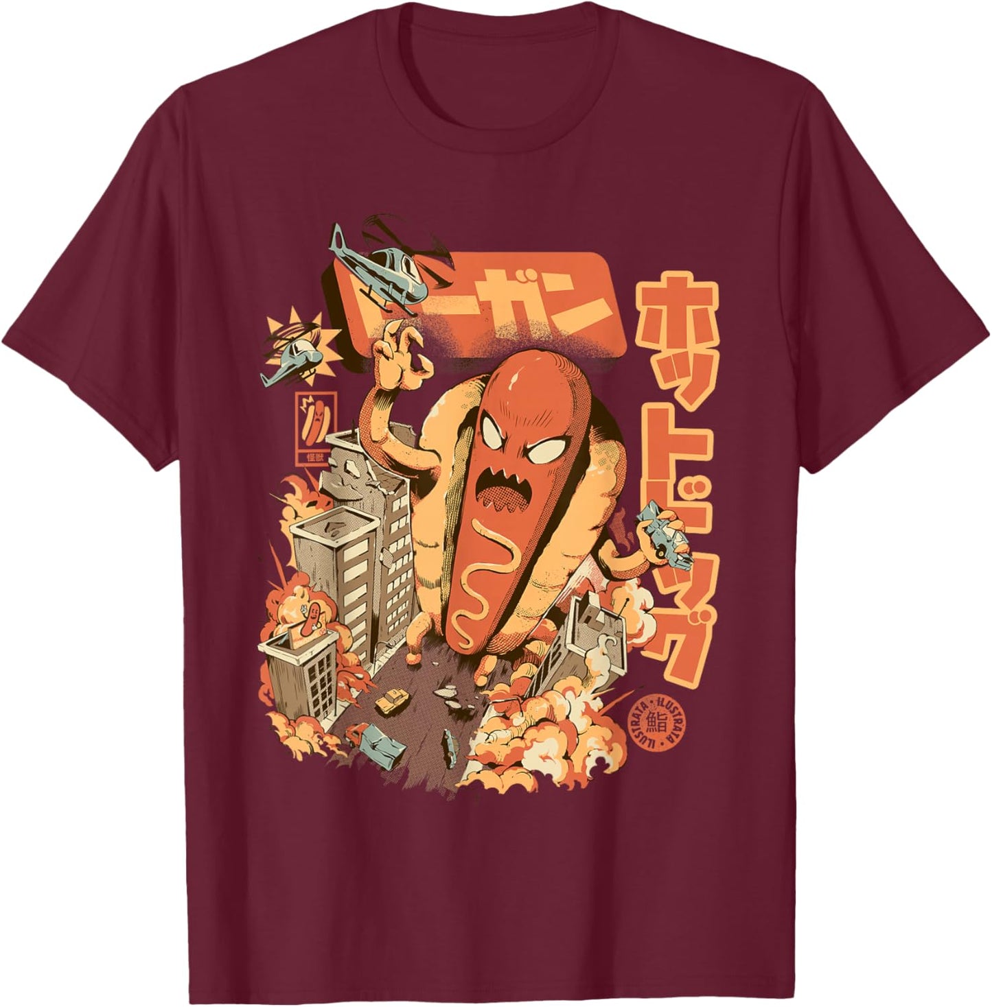 Great Hot Dog Monsters Food Japanese City Kawaii Hot Dog T-Shirt - T-Shirt | Maroon