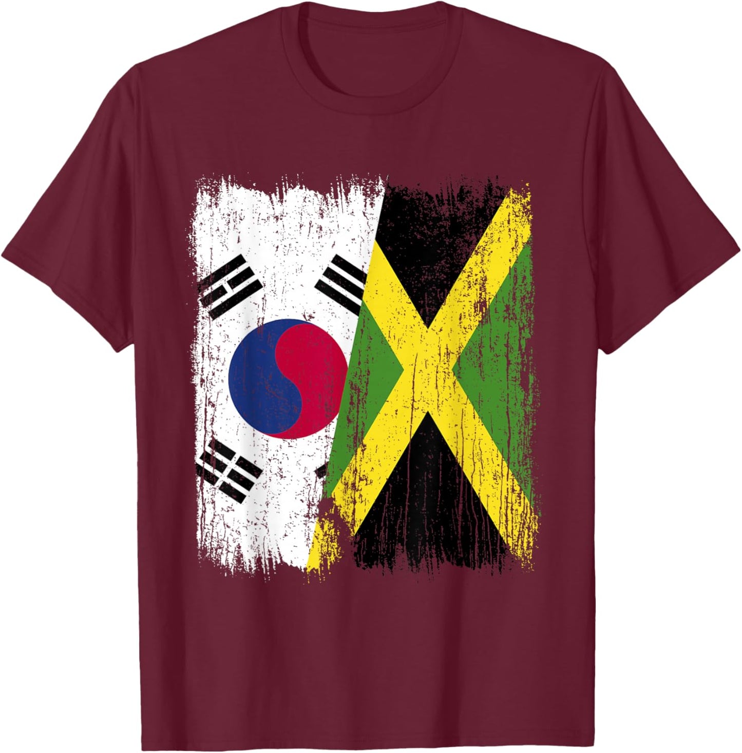 South Korea Jamaica Half Flag Korean Jamaican Heritage T-Shirt - T-Shirt | Maroon