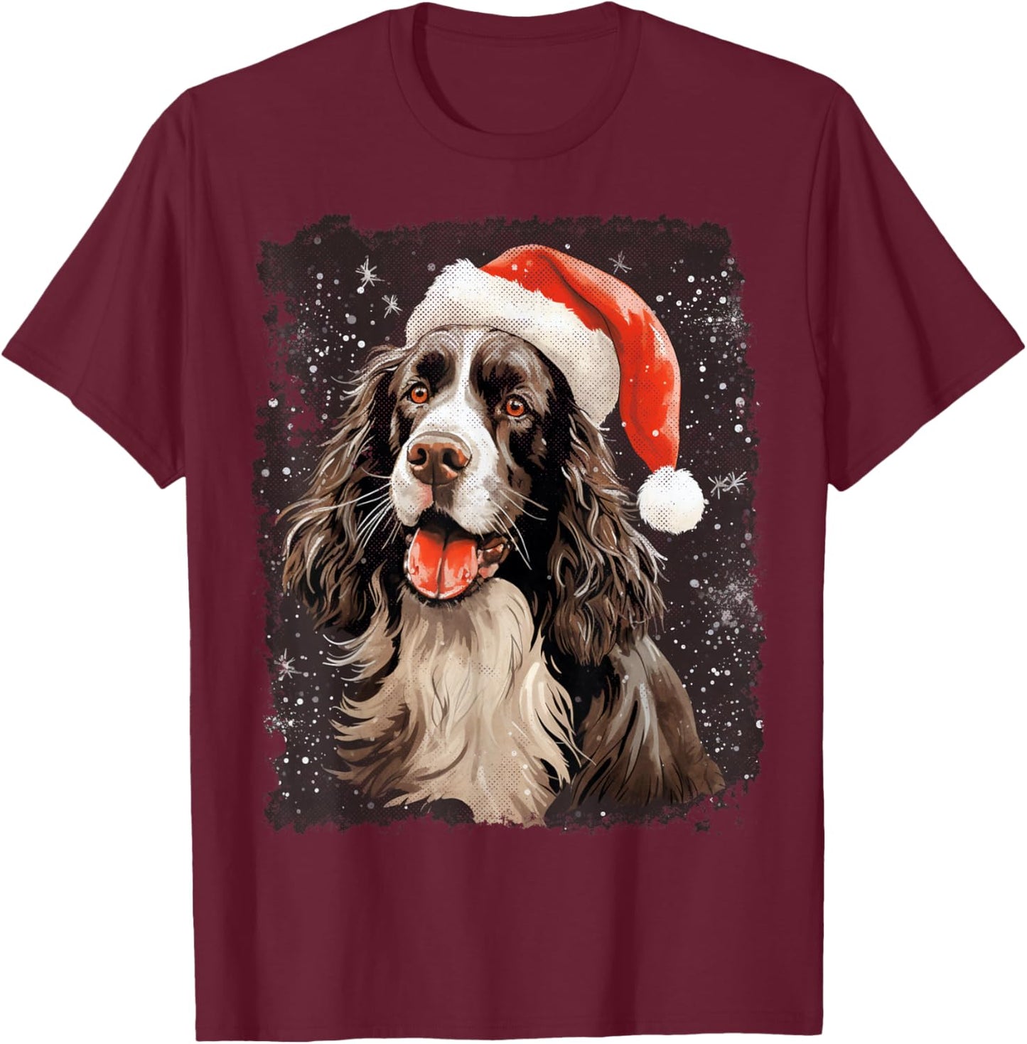 English Springer Spaniel Christmas Dog T-Shirt - T-Shirt | Maroon