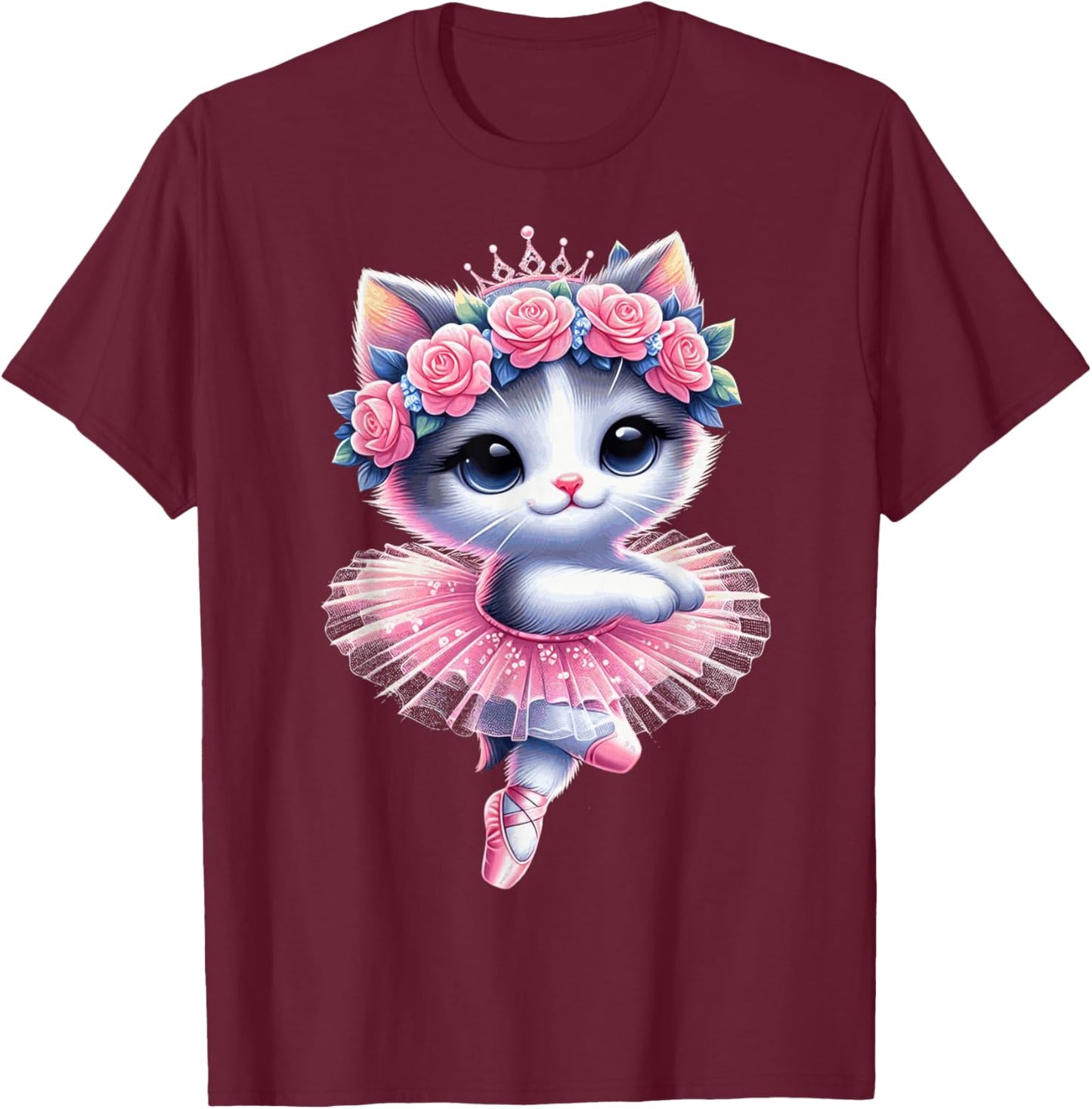 Cute Ballet Kitten Ballerina Cat Dancing Gracefully Tutu Art T-Shirt - T-Shirt | Maroon
