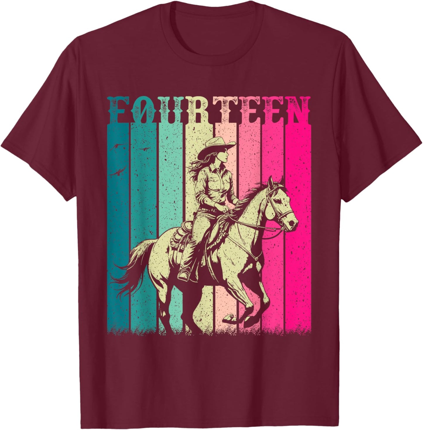 Cowgirl 14th Birthday Girls 14 Year Old Western Rodeo Party T-Shirt - T-Shirt | Maroon