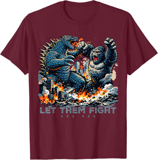 Monster - Godzilla Let Them Fight T-Shirt - T-Shirt | Maroon