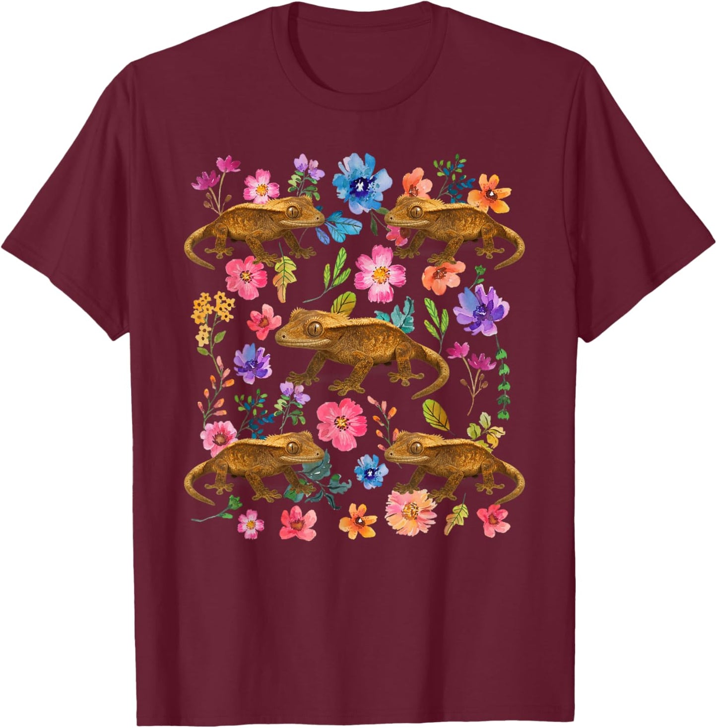 Crested Gecko Flowers Crestie Owner Crested Gecko Lover T-Shirt - T-Shirt | Maroon