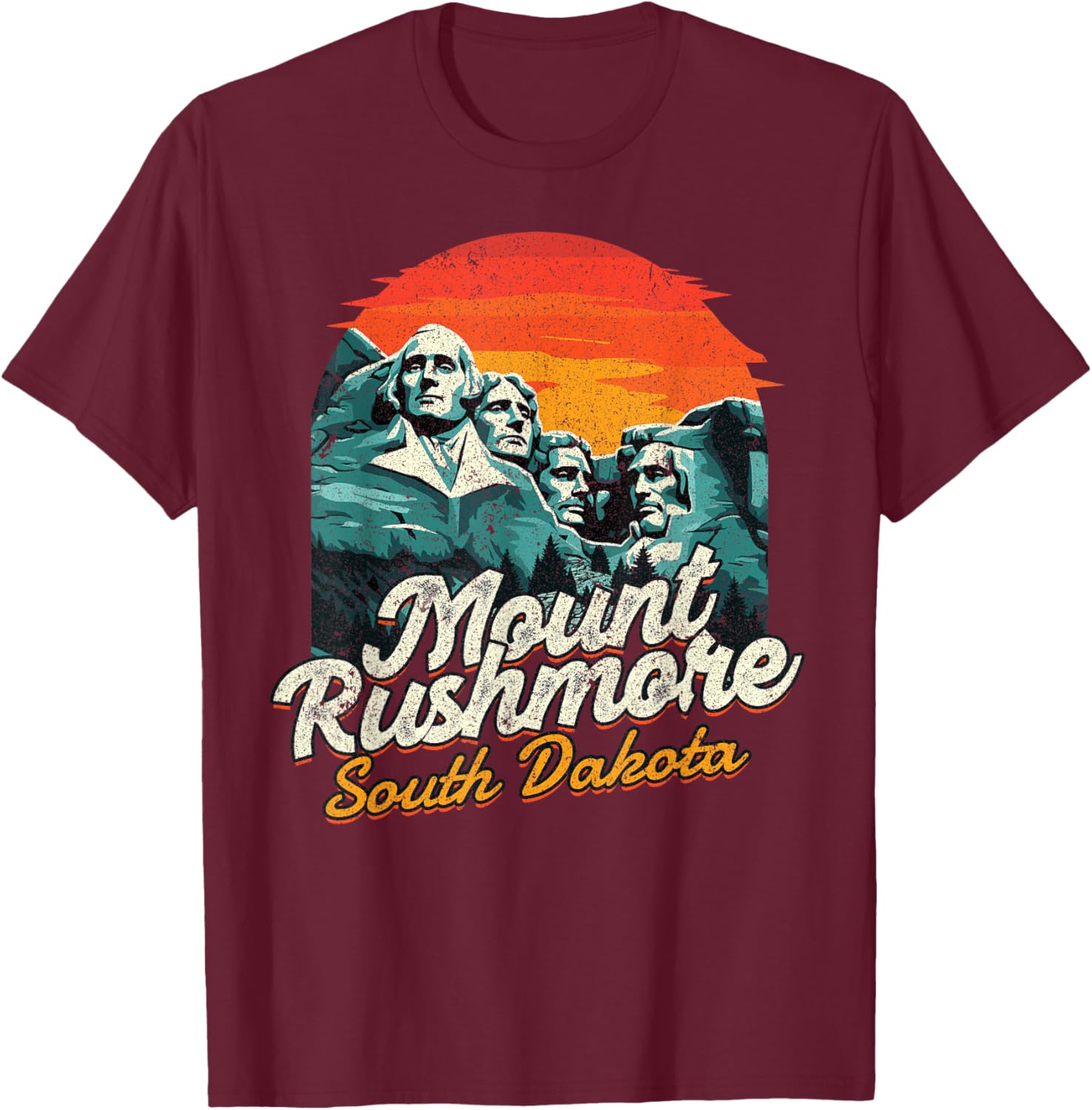 Vintage Mount Rushmore South Dakota National Park Souvenir T-Shirt - T-Shirt | Maroon