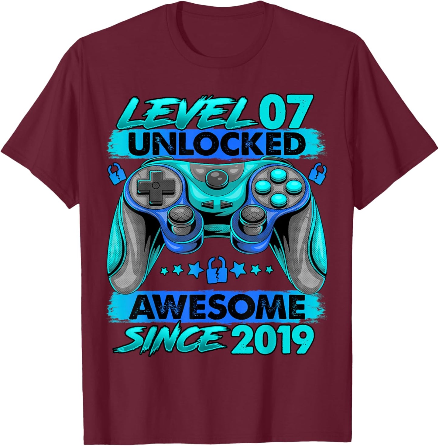 Level 7 Unlocked 7 Year Old Gifts Boys 7th Birthday Boy T-Shirt - T-Shirt | Maroon