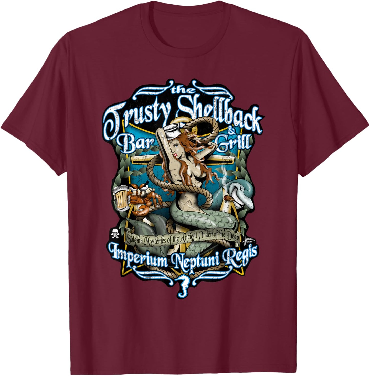 Shellback Bar and Grill Equator Crossing Design T-Shirt - T-Shirt | Maroon