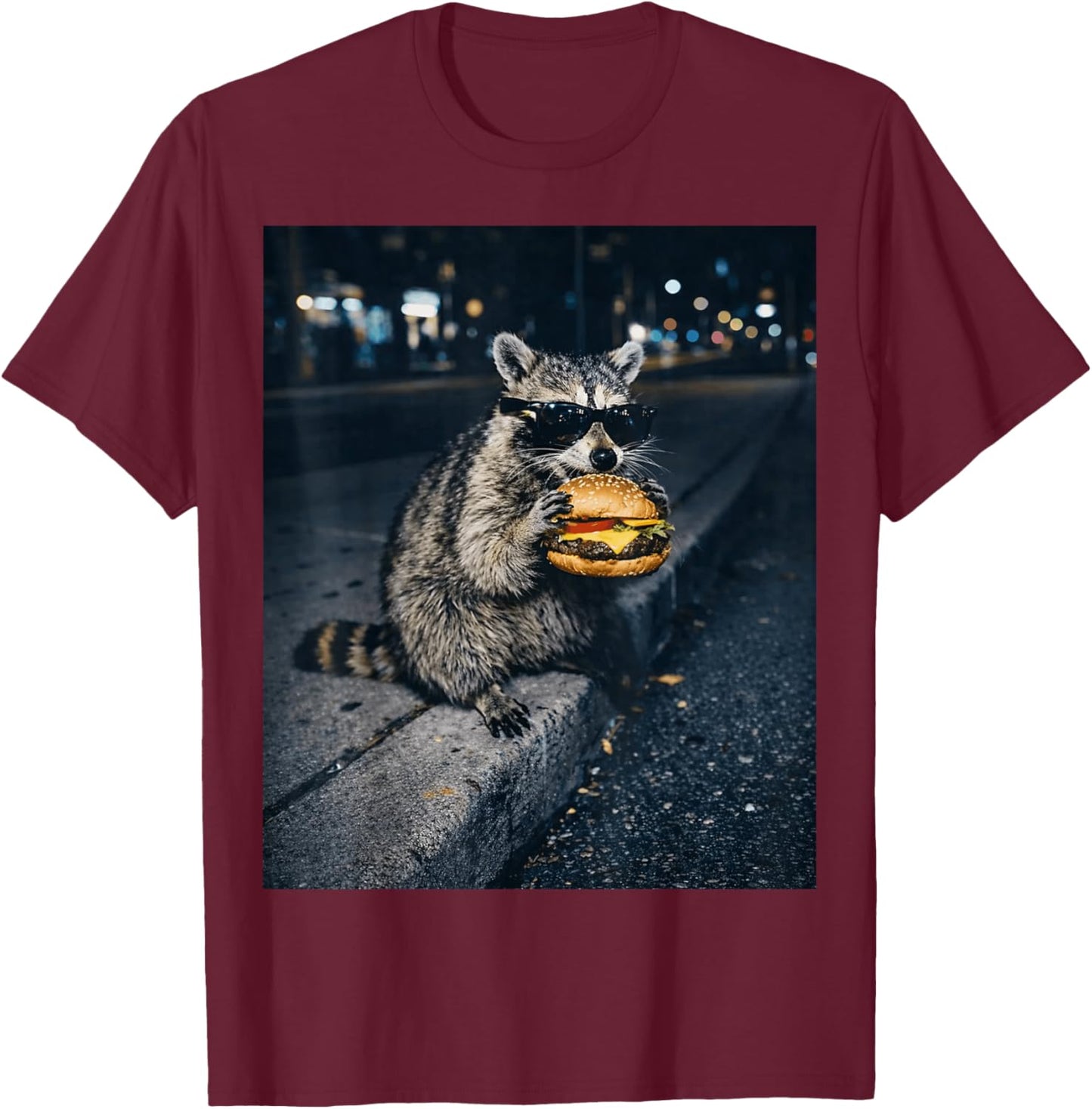 Raccoon Eating Burger Meme Trash Panda Fast Food Funny Kids T-Shirt - T-Shirt | Maroon