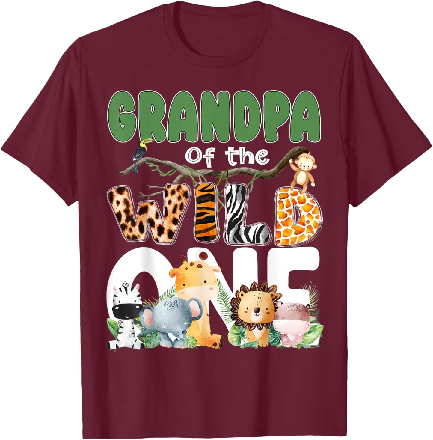 Grandpa Of The Wild One 1st Birthday Safari Family Matching T-Shirt - T-Shirt | Maroon