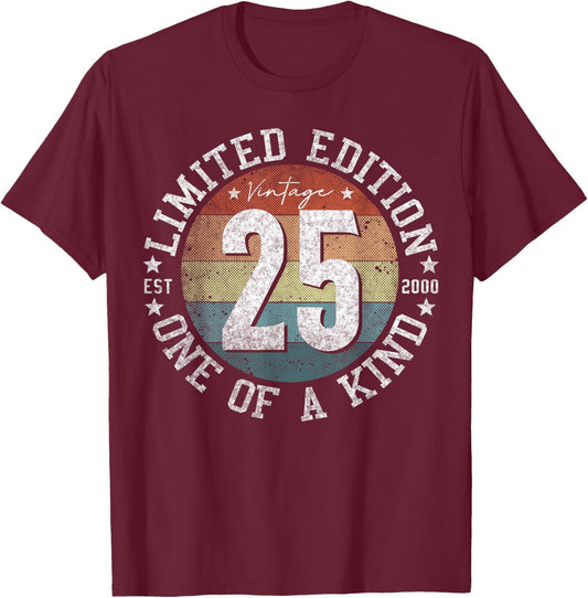 25 Year Old Gifts Vintage 2000 Limited Edition 25th Birthday T-Shirt - T-Shirt | Maroon