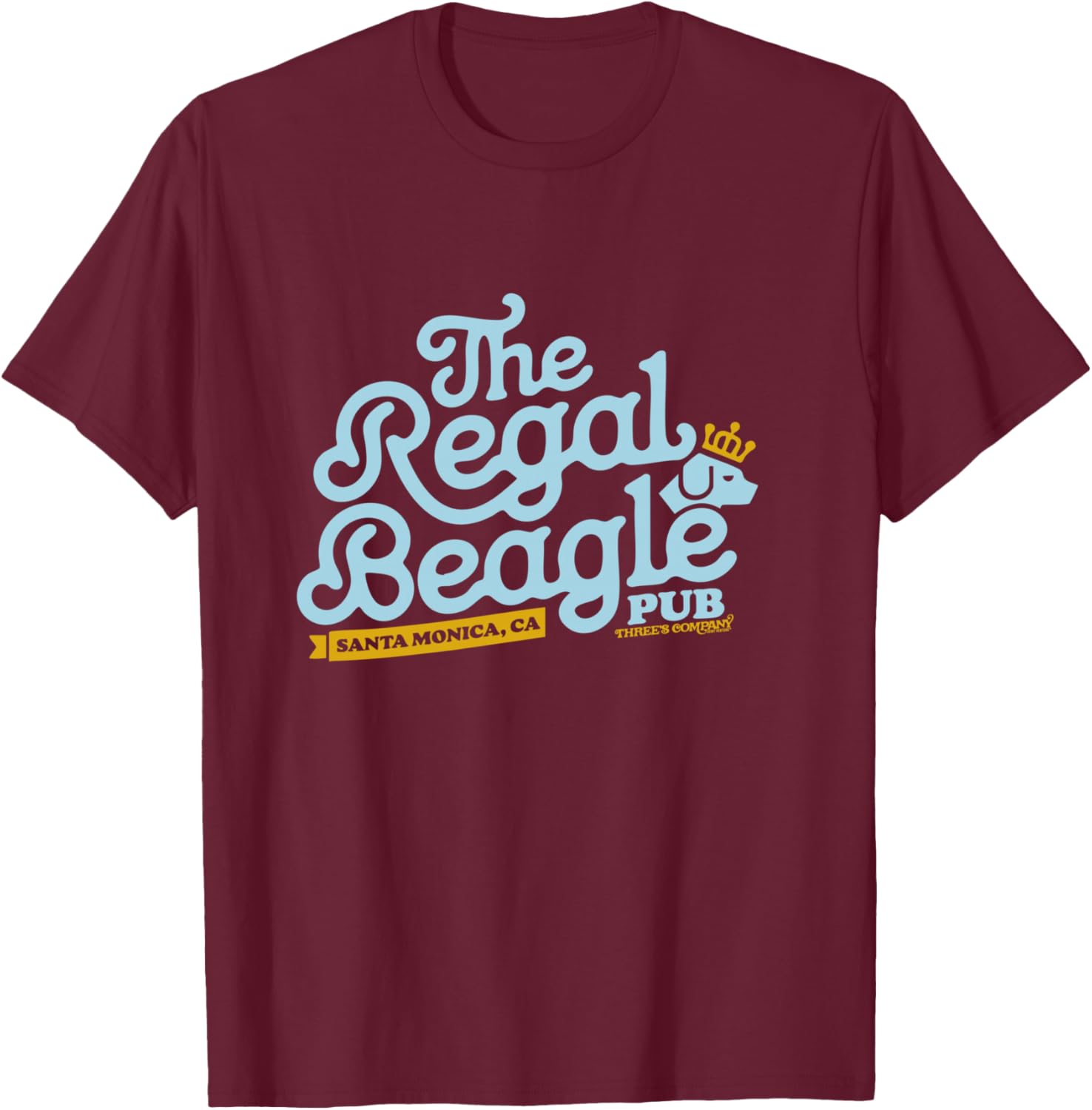Officially Licensed Regal Beagle Pub Three's Company Logo T-Shirt - T-Shirt | Maroon