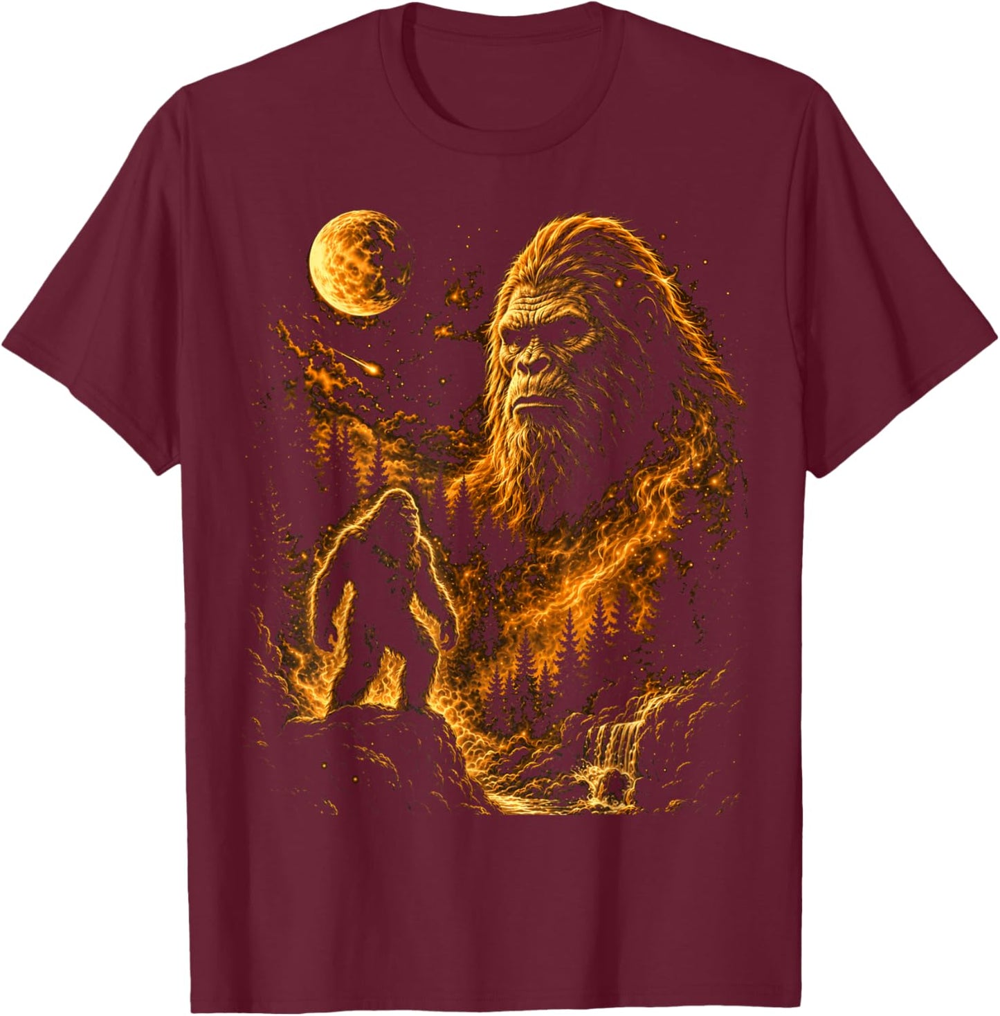 Bigfoot Sasquatch Cryptid Big Foot Moon Nature T-Shirt - T-Shirt | Maroon
