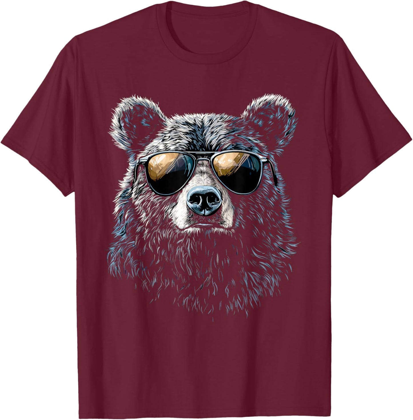 Bear Wearing Sunglasses Wildlife Artwork Graphic Bear T-Shirt - T-Shirt | Maroon