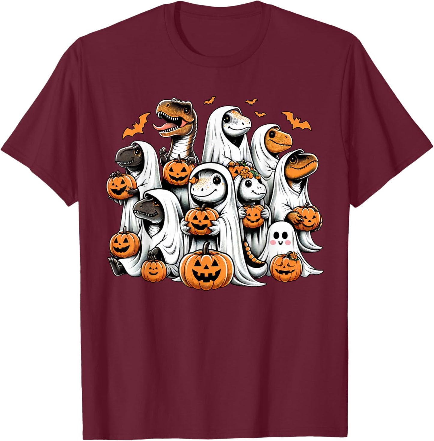 Cute Ghost Dinosaur T Rex Dressed As Ghost Funny Halloween T-Shirt - T-Shirt | Maroon