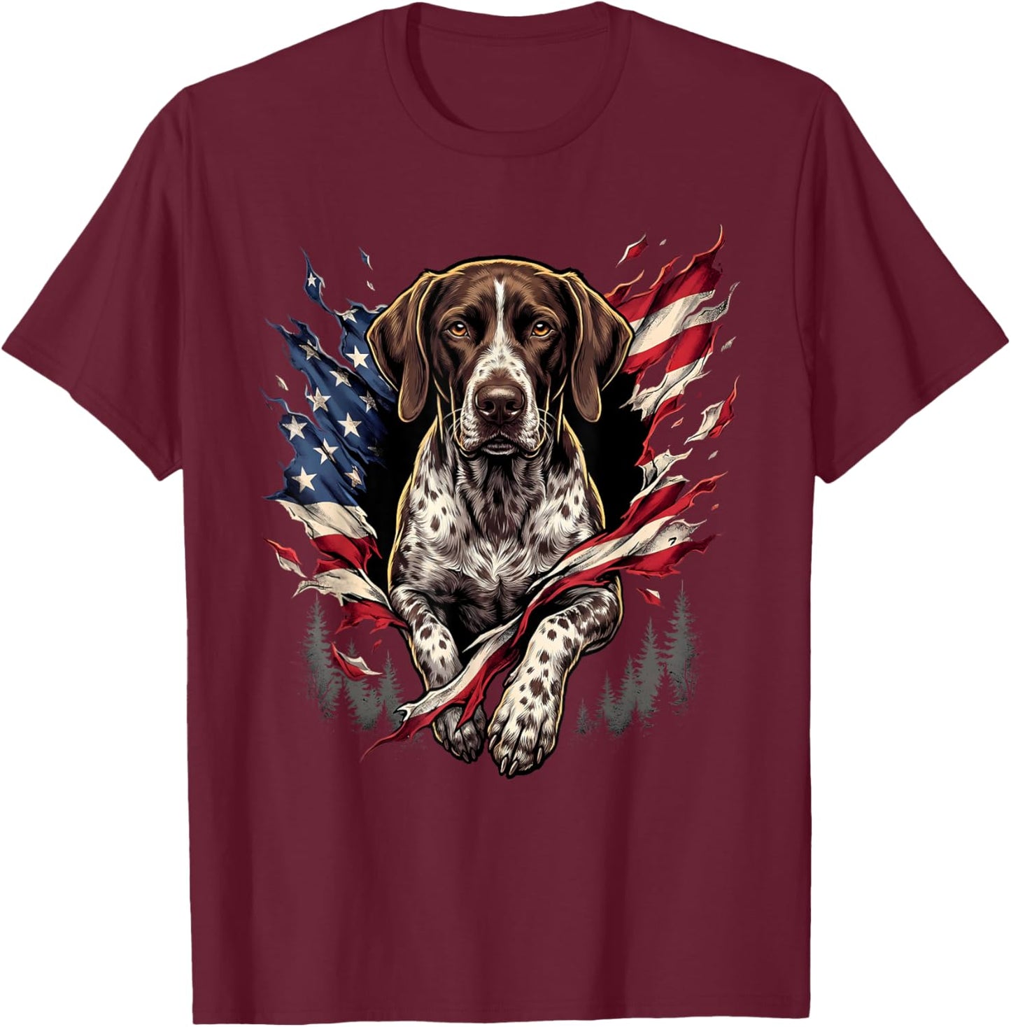German Shorthaired Pointer American Flag GSP 4th of July T-Shirt - T-Shirt | Maroon