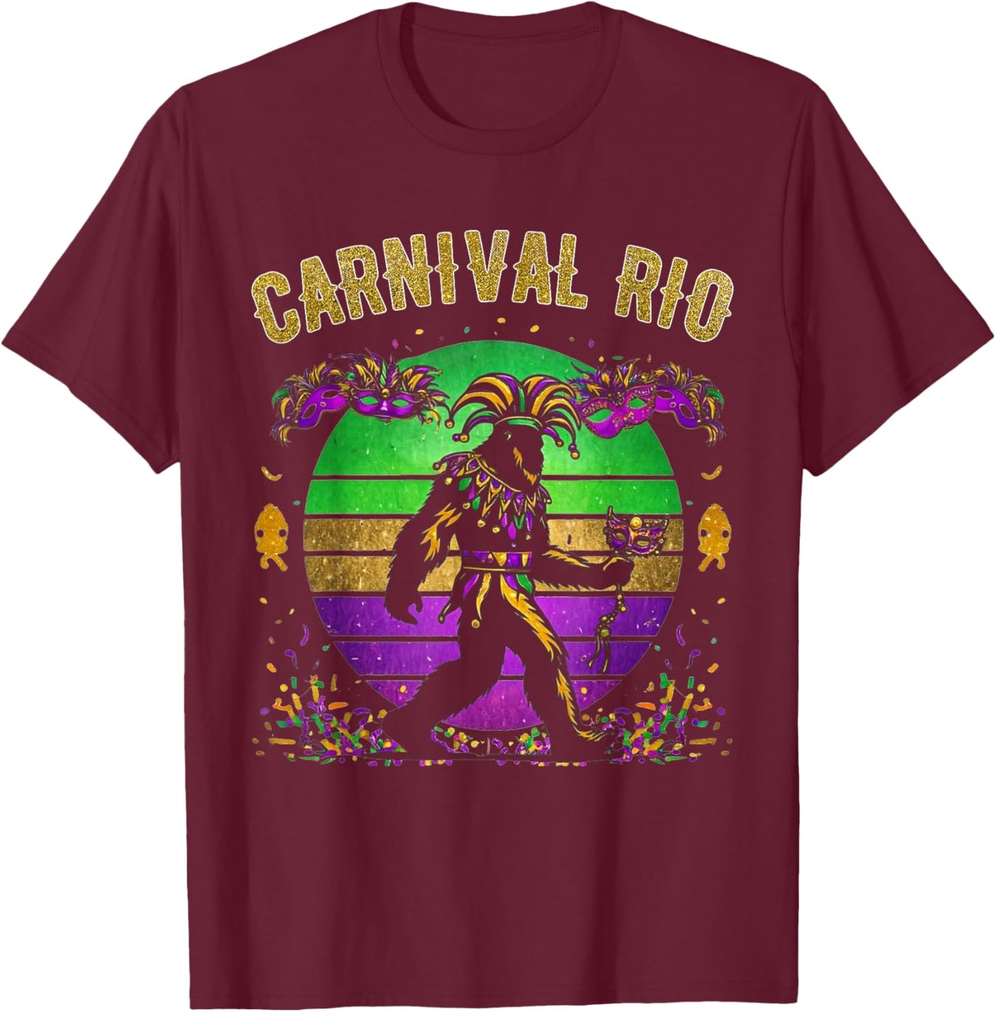 Carnival Bigfoot Rio Brazil Souvenir Mardi Gras Festival T-Shirt - T-Shirt | Maroon
