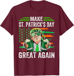 Make St Patricks Day Great Again Funny Trump Irish USA Flag T-Shirt - T-Shirt | Maroon