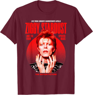 David Bowie Ziggy Stardust Motion Picture Color Sukita Photo T-Shirt - T-Shirt | Maroon