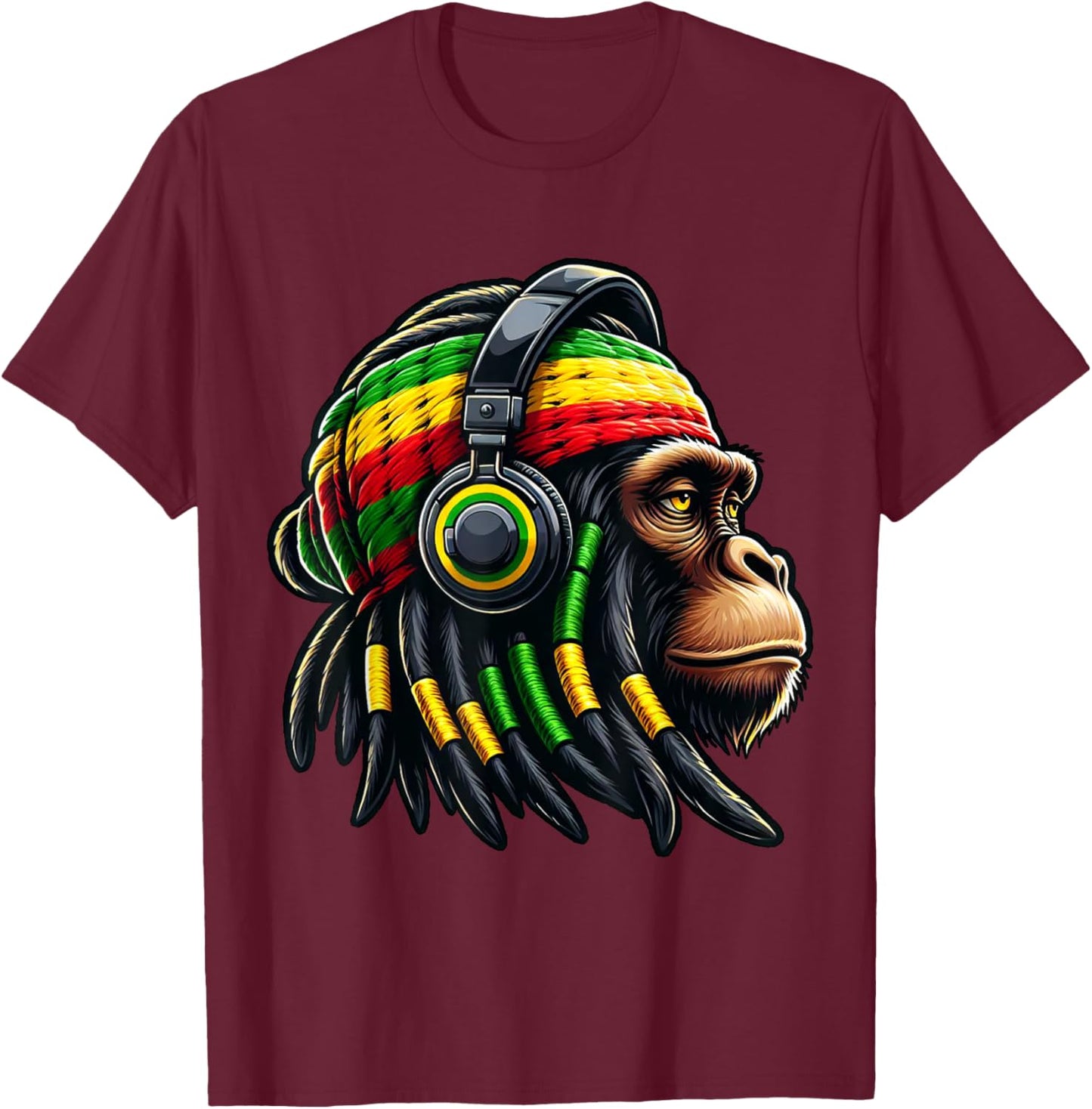 Jamaica Roots Reggae Chimpanzee Rastafari Monkey T-Shirt - T-Shirt | Maroon