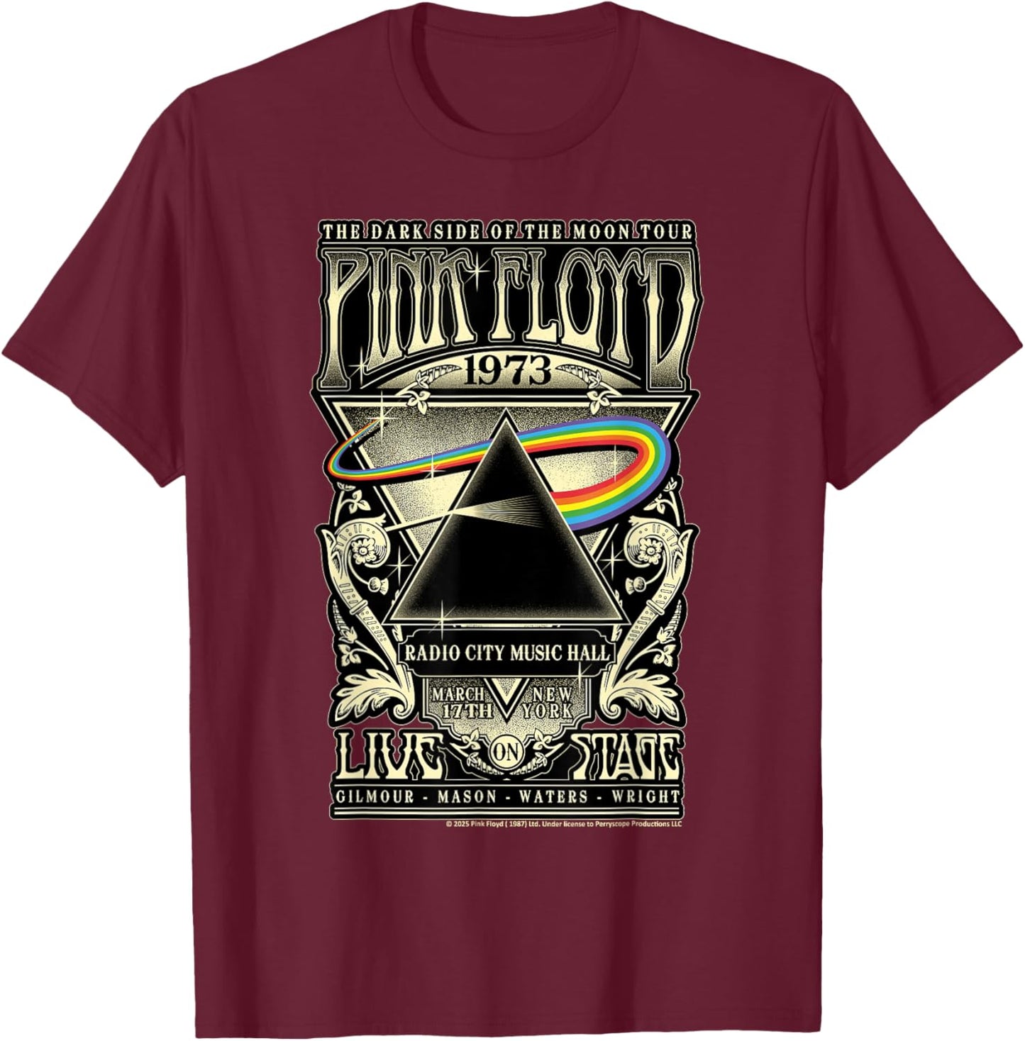 Pink Floyd 1973 — Die dunkle Seite des Mondes — Tournee T-Shirt - T-Shirt | Maroon