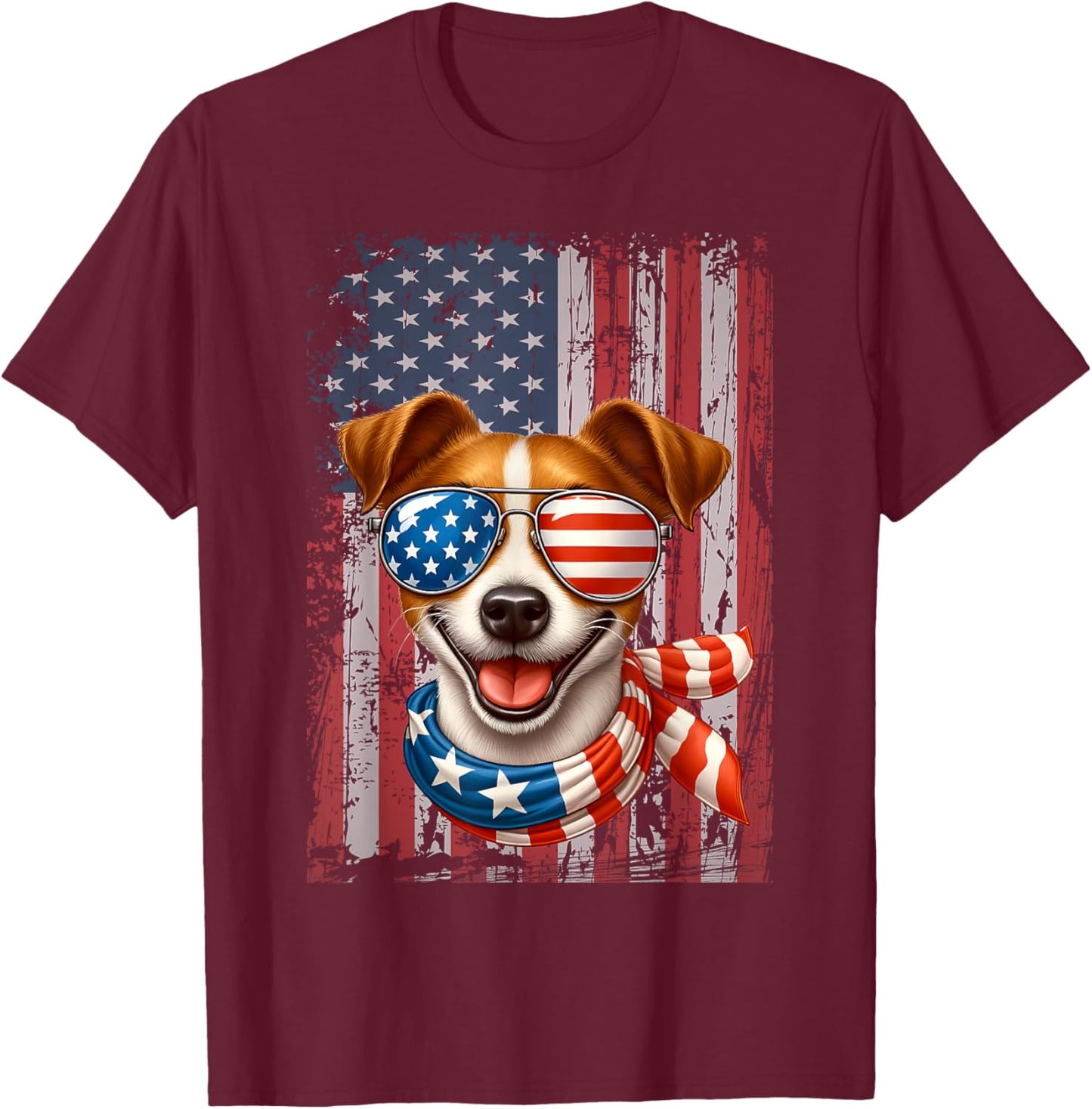 Jack Russell Terrier Dog Lover US Flag 4th Of July Patriotic T-Shirt - T-Shirt | Maroon