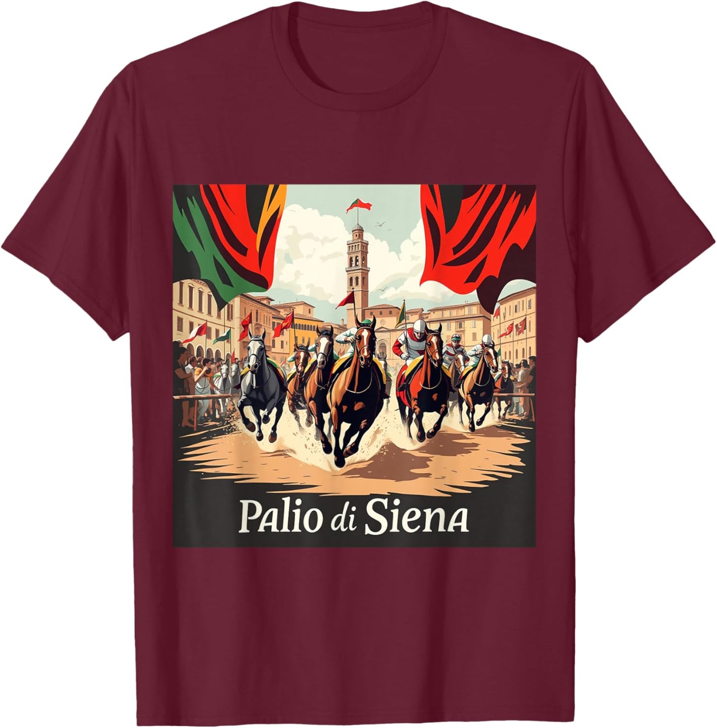 Palio di Siena Horse Race, Italy T-Shirt - T-Shirt | Maroon