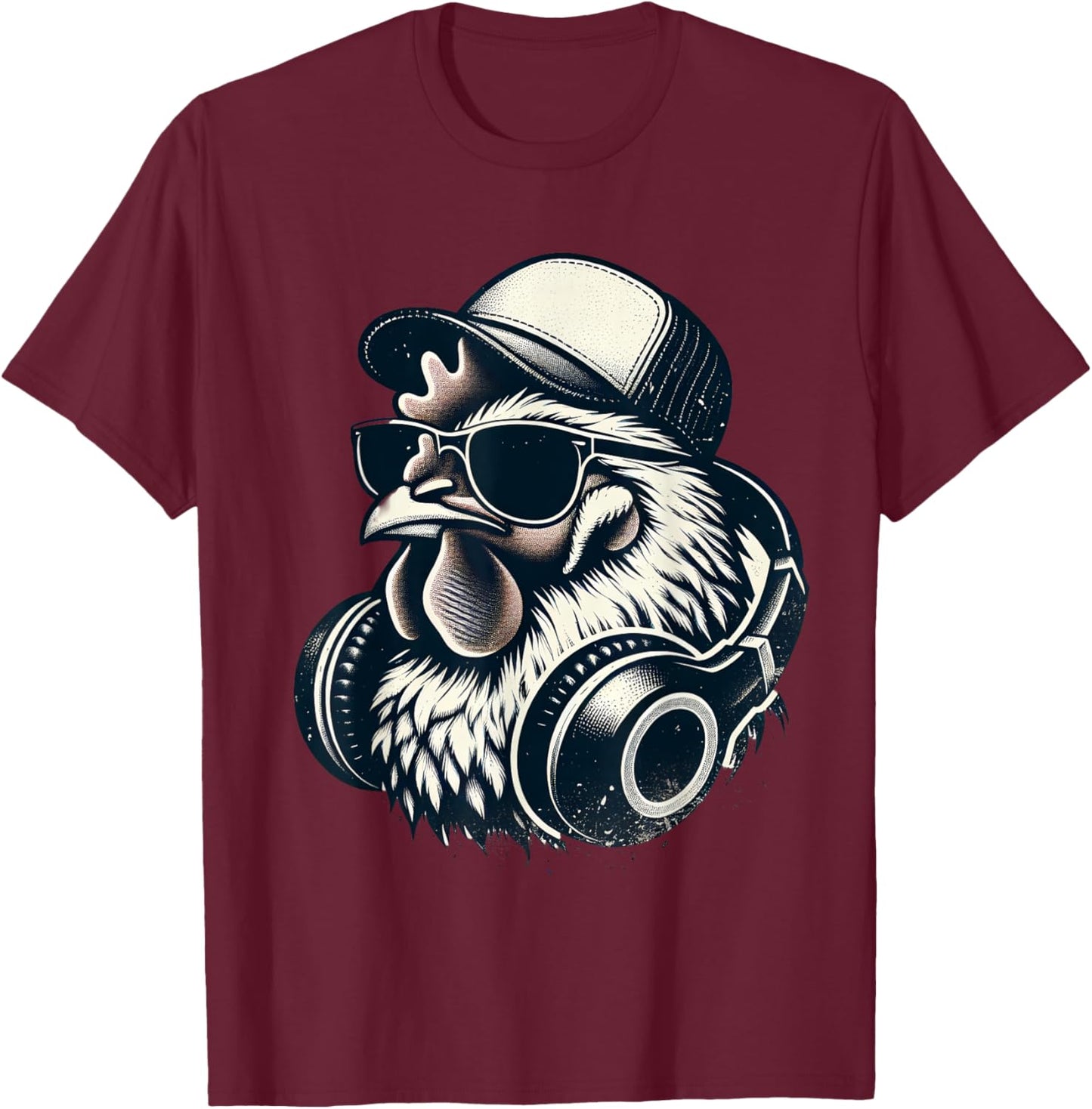 Music Chicken with Headphones Cool Rooster T-Shirt - T-Shirt | Maroon