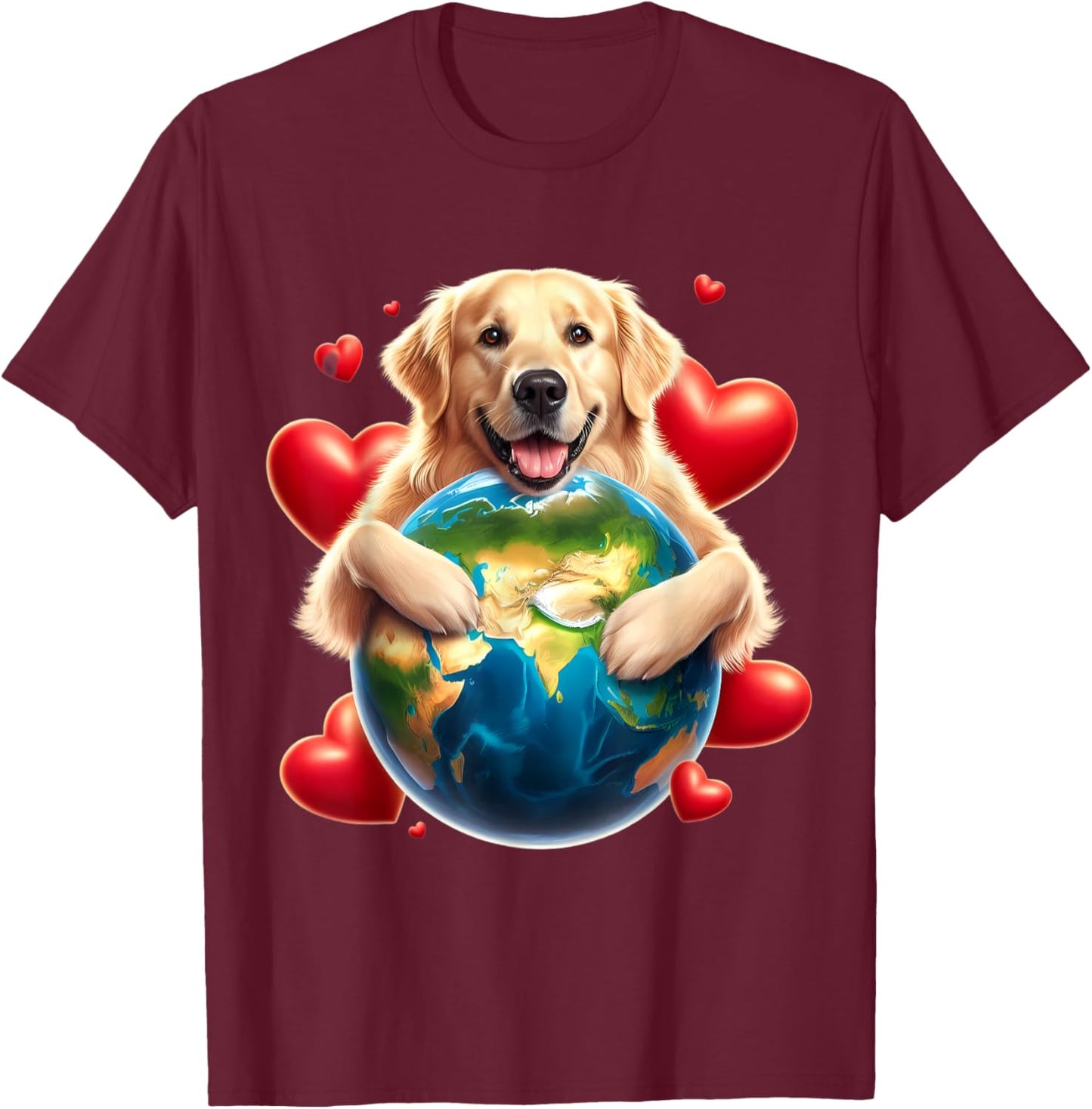 Golden Retriever Earth Day Hug Love Dog Owner Planet Lover T-Shirt - T-Shirt | Maroon