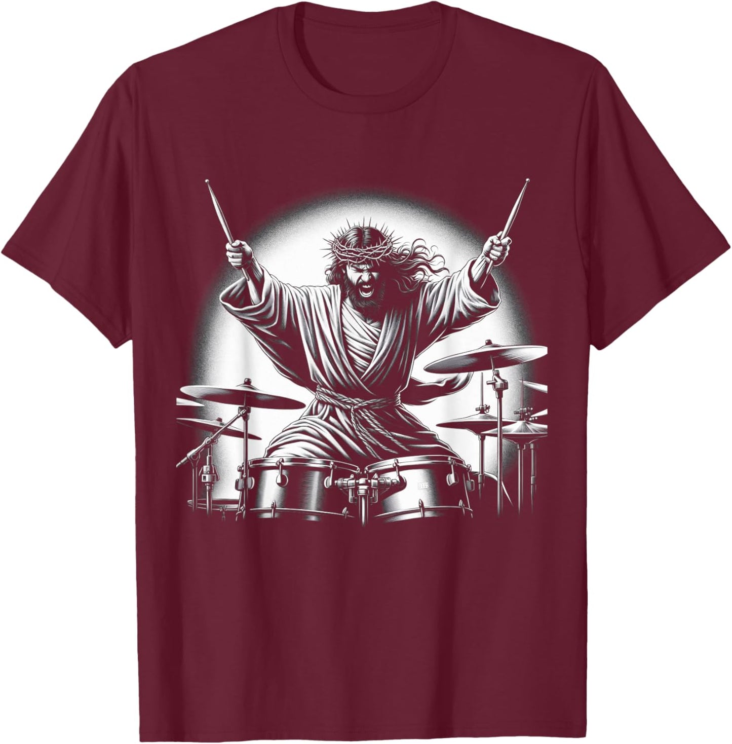 Drummer Rock Jesus Drumming T-Shirt - T-Shirt | Maroon