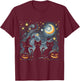 Van Gogh Halloween Starry Night with Black Cat and Pumpkins T-Shirt - T-Shirt | Maroon