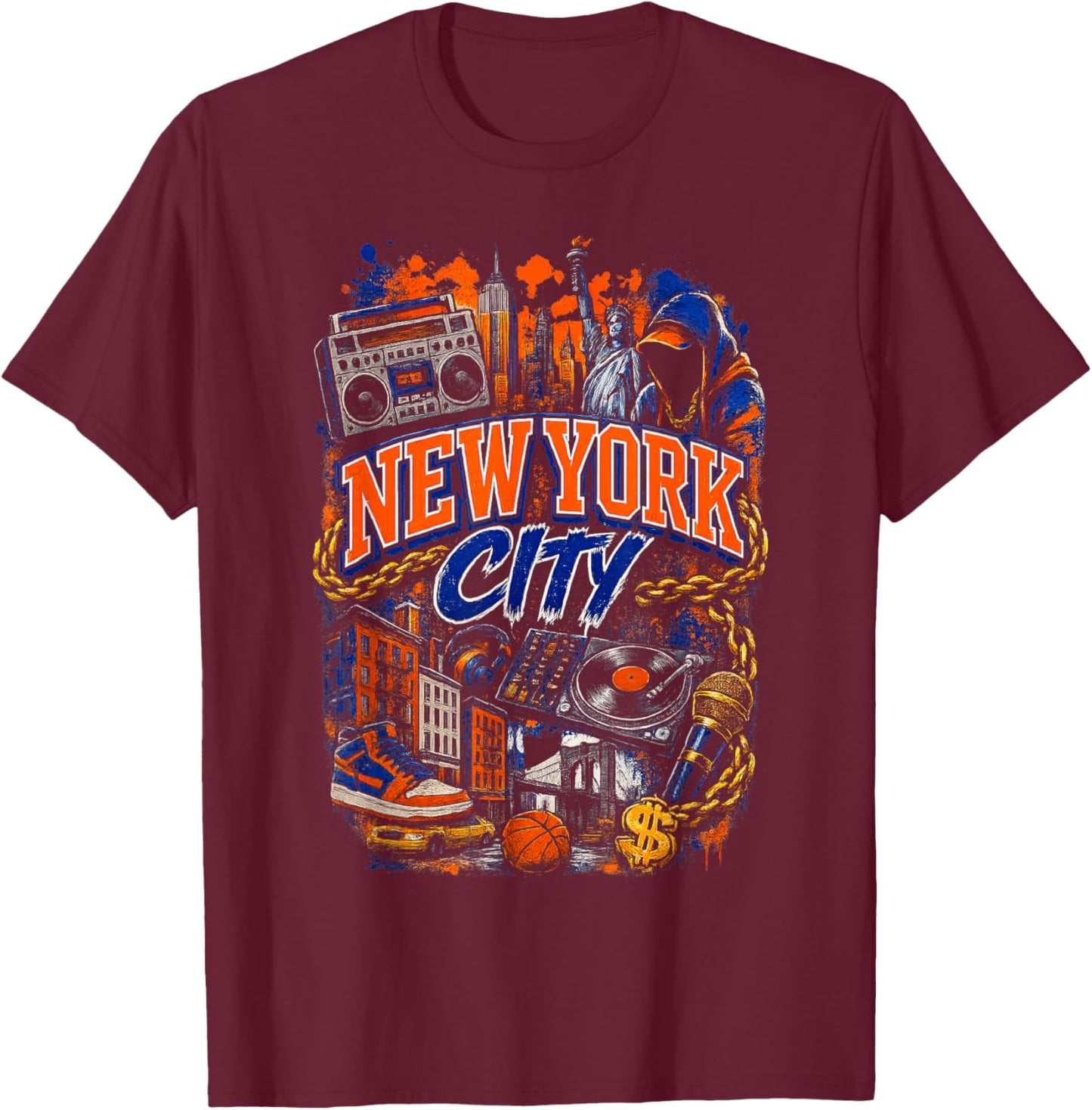 New York | Hip Hop Sports Style Design Cool Graphic T-Shirt - T-Shirt | Maroon