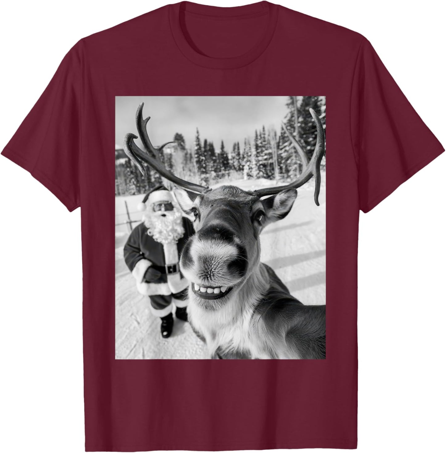 Reindeer Selfie Christmas Party Selfie Funny Reindeer Xmas T-Shirt - T-Shirt | Maroon