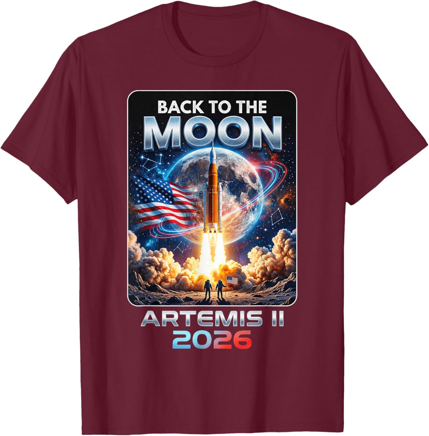 Artemis 2 Back to The Moon Rocket Launch Artemis II Lunar T-Shirt - T-Shirt | Maroon