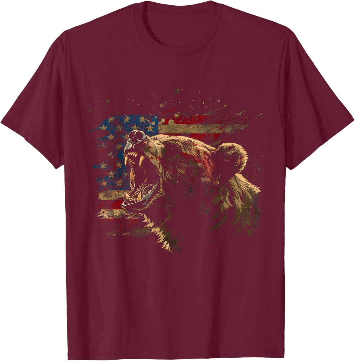 Bear American Flag USA Patriotic Grizzly Bear Lover T-Shirt - T-Shirt | Maroon