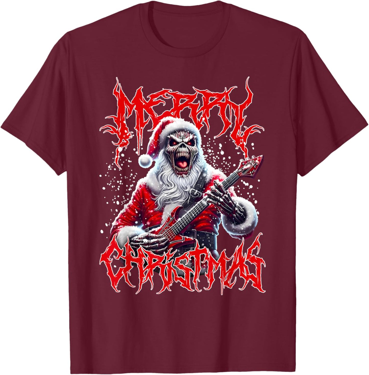 Merry Christmas Heavy Metal Santa Satanic Skull T-Shirt - T-Shirt | Maroon