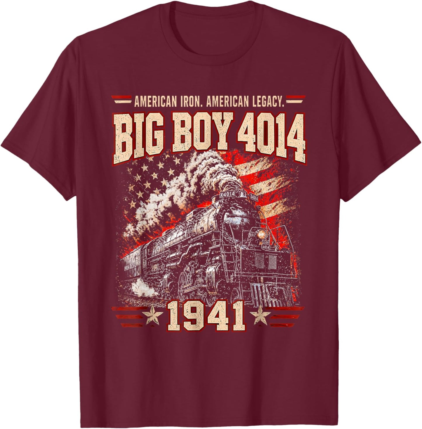 Big Boy 4014 Steam Engine Locomotive Train Vintage Railroad T-Shirt - T-Shirt | Maroon