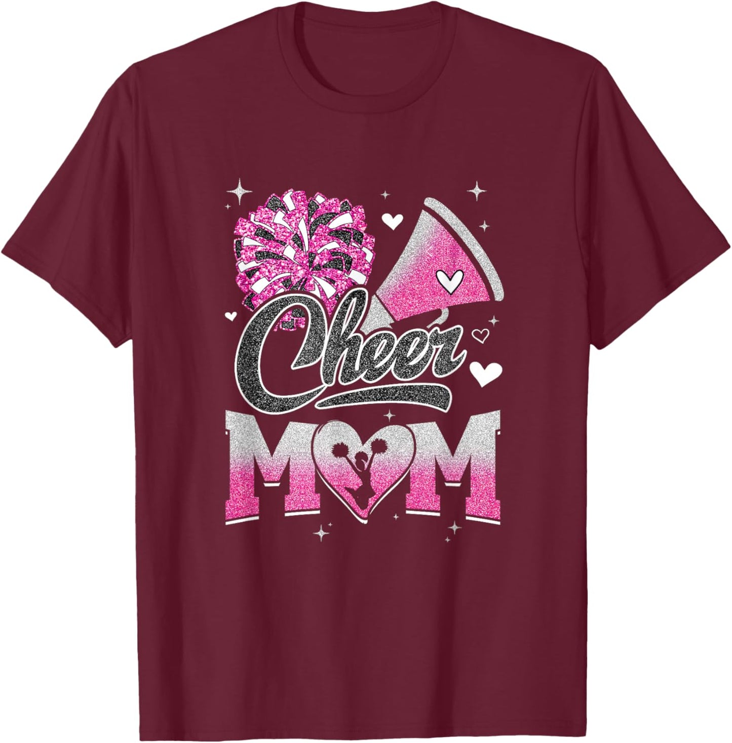 Cheer Mom Pink Cheerleading Football Graphic T-Shirt - T-Shirt | Maroon