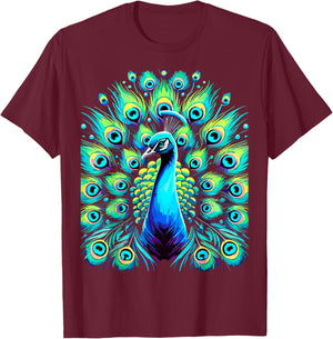 Colorful Peacock Beautiful Feathers Bird T-Shirt - T-Shirt | Maroon