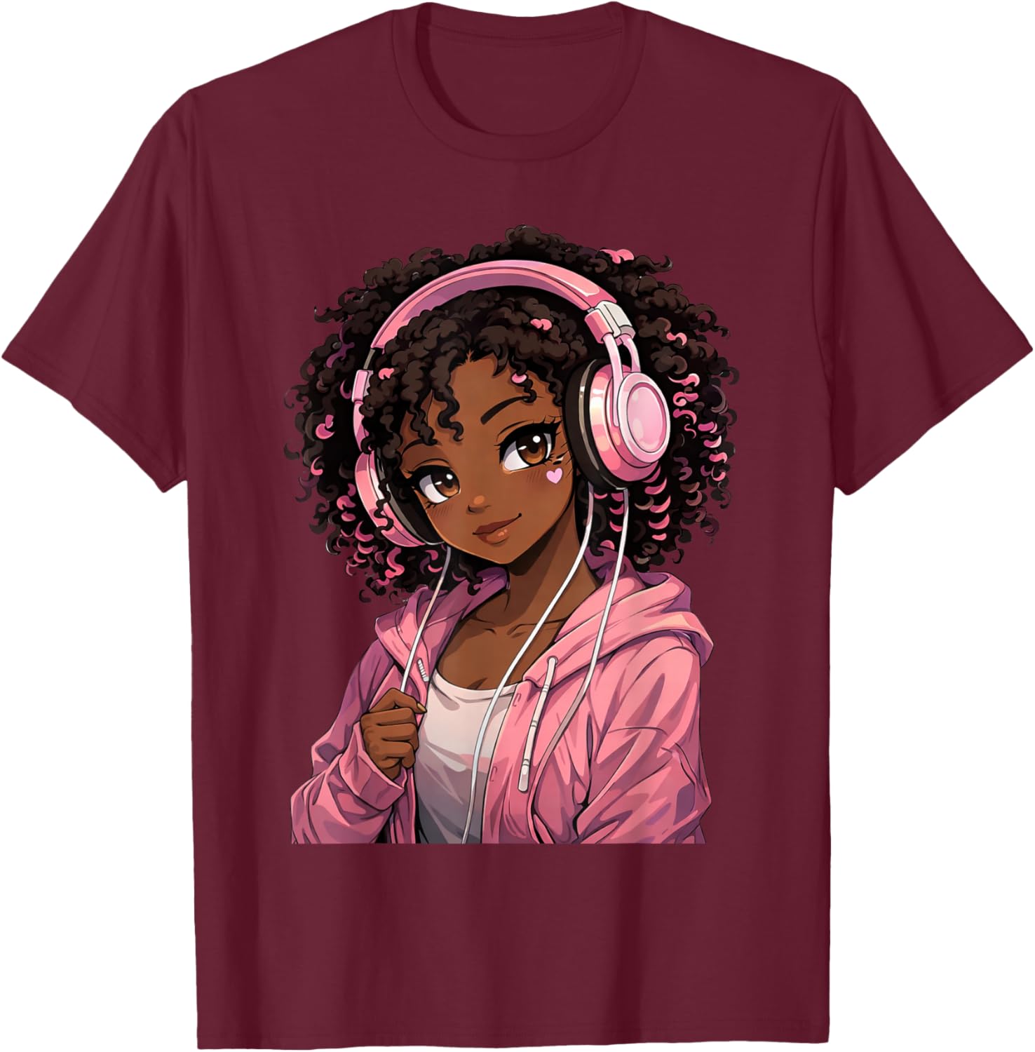 Anime Afro Black Girl African American Music Anime Merch T-Shirt - T-Shirt | Maroon