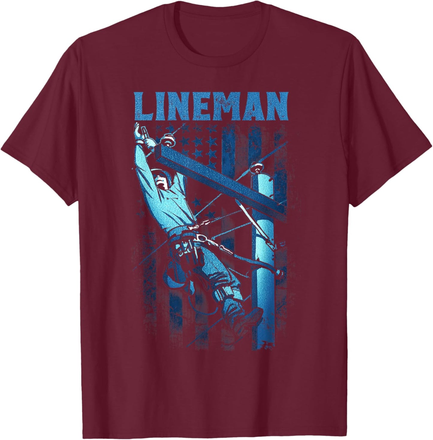 Lineman American Flag Electric Cable Lineman T-Shirt - T-Shirt | Maroon