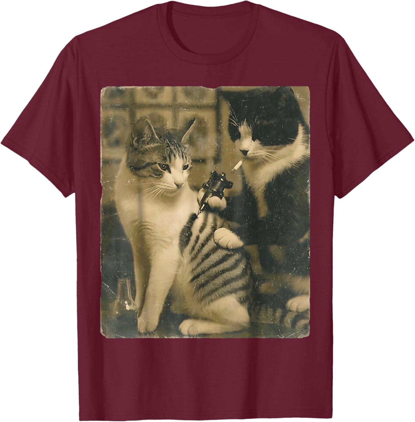 Vintage Cats Tattoo Inks Cat Artist Funny Meme T-Shirt - T-Shirt | Maroon