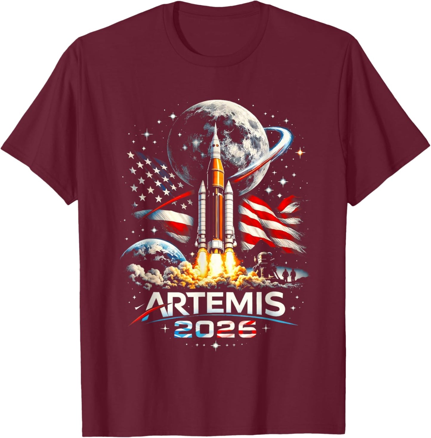 Space Rocket Launch Mission to The Moon Artemis 2 T-Shirt - T-Shirt | Maroon