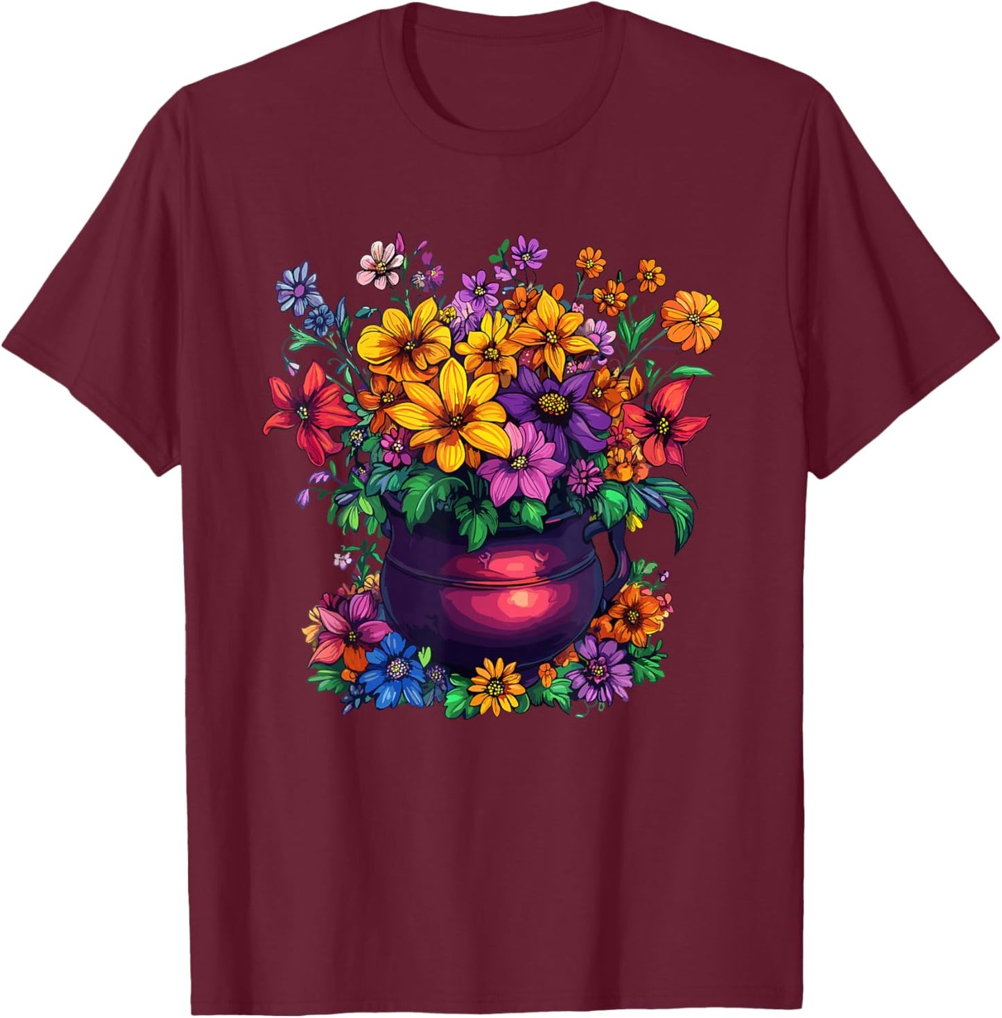 Spring Wildflower Garden Cottage Flower Bouquet T-Shirt - T-Shirt | Maroon