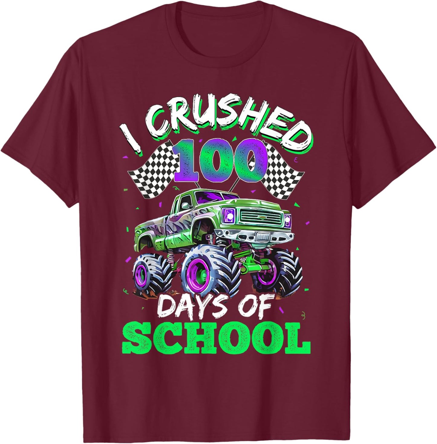100 Days of School Monster Truck 100th Day of School Boys T-Shirt - T-Shirt | Maroon