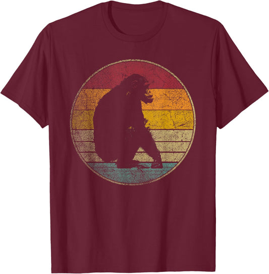 Chimpanzee Chimp Vintage Funny Retro Style 70s 80s Men Women T-Shirt - T-Shirt | Maroon