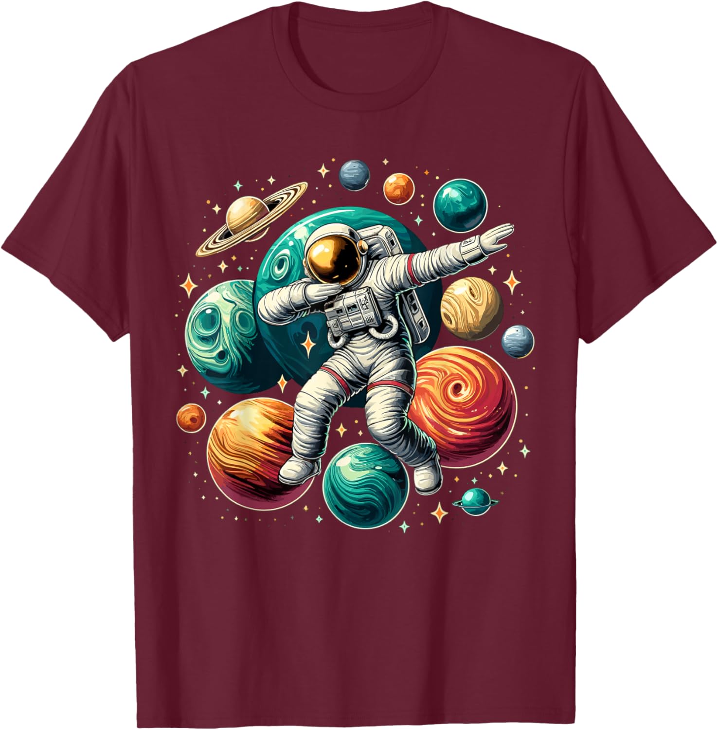 Astronaut Dabbing Planets Astronaut Science Space T-Shirt - T-Shirt | Maroon