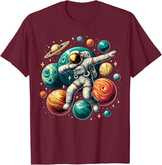 Astronaut Dabbing Planets Astronaut Science Space T-Shirt - T-Shirt | Maroon