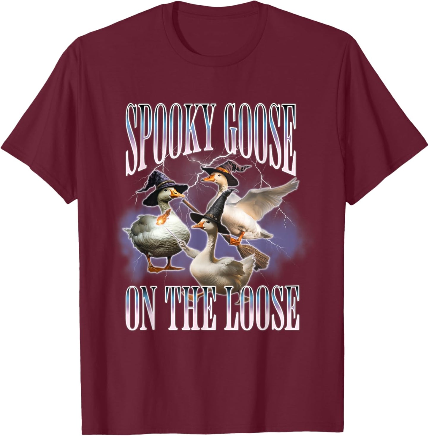 Spooky Goose On The Loose Silly Goose Meme Retro Halloween T-Shirt - T-Shirt | Maroon